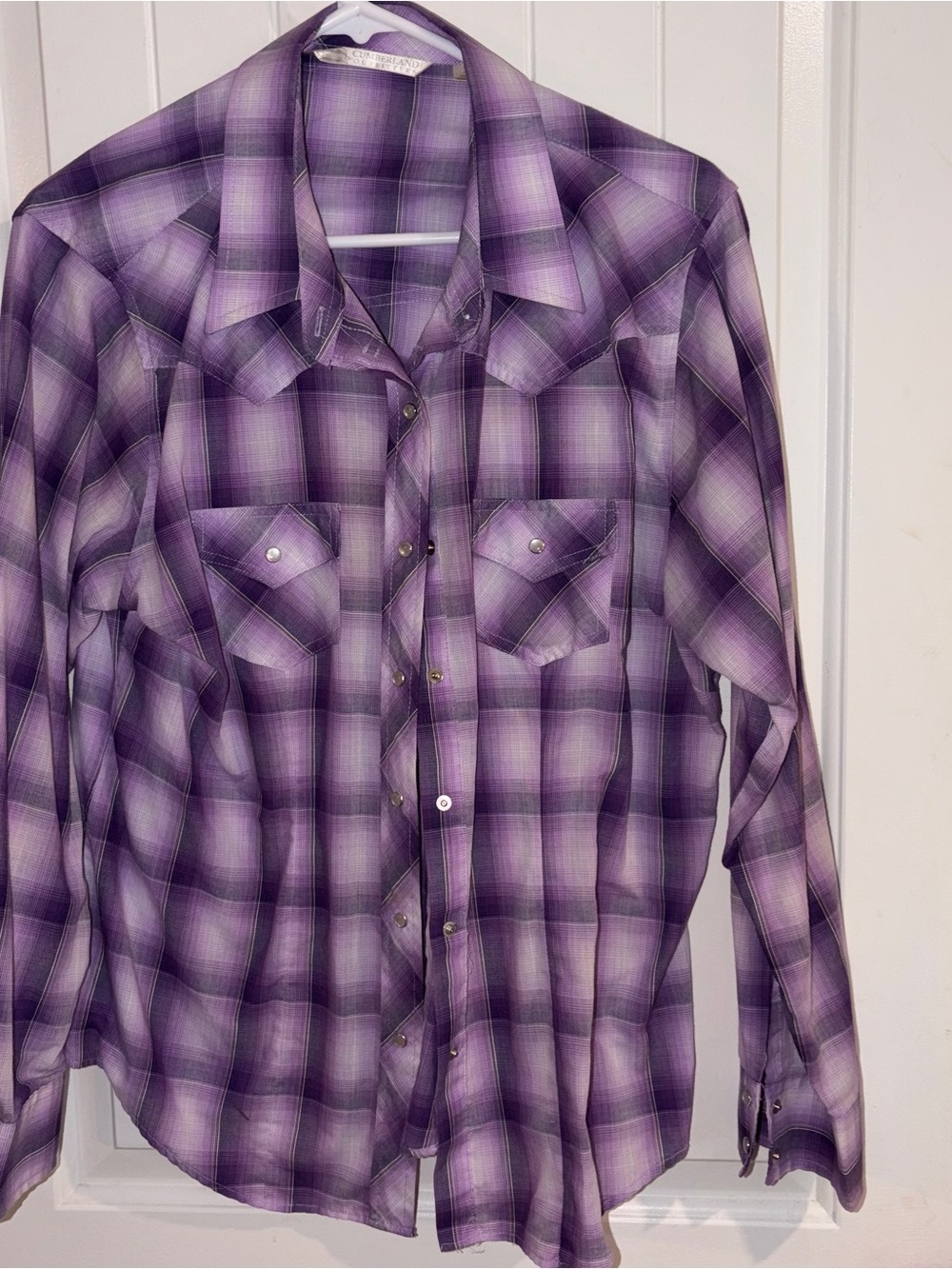 Purple Plaid Button-Down Western Shirt